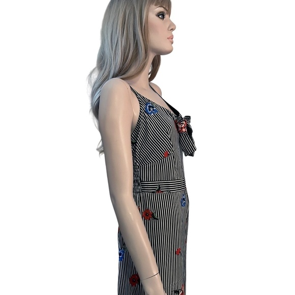 Japna Jumpsuit Romper Pants Floral Stripe Boho Shirred Smocked Tie Front - Picture 4 of 15